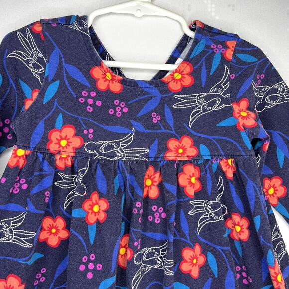 Hanna Andersson Long Sleeve Dress Floral Birds size 90 - Picture 2 of 12